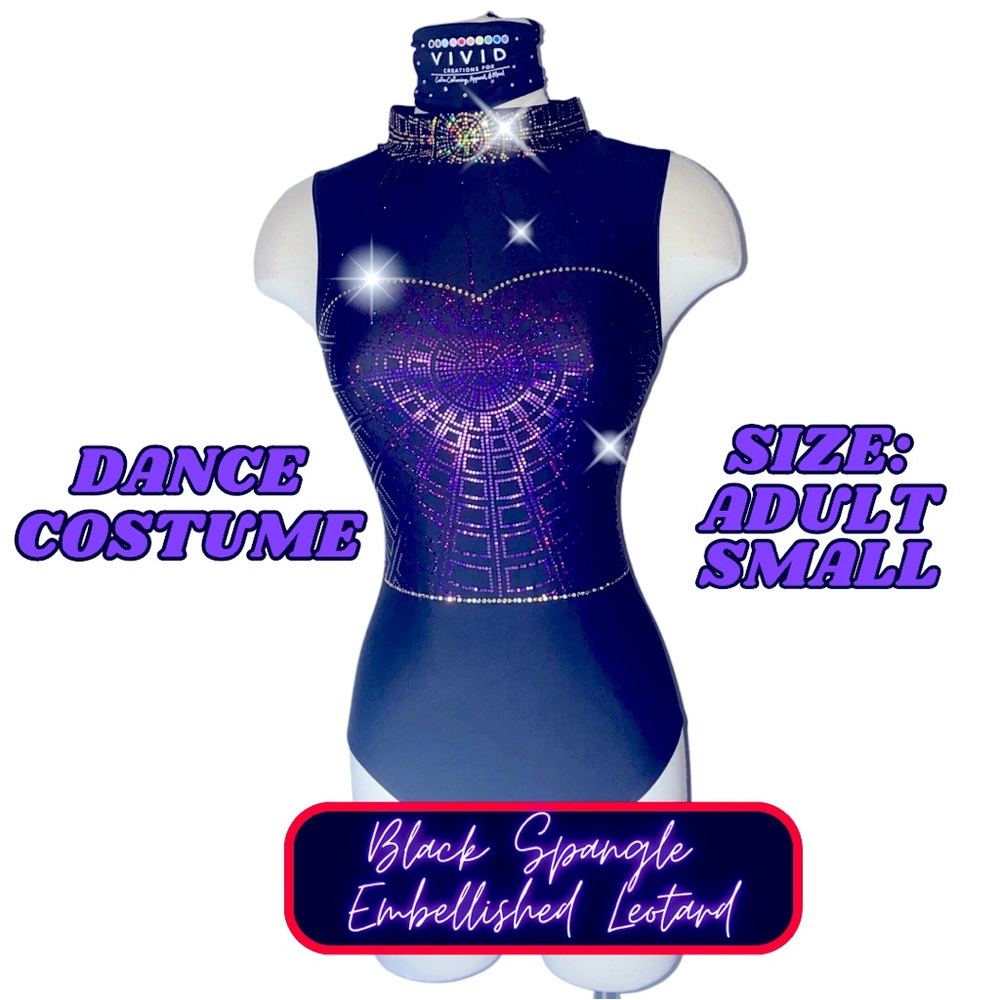Spangle embellished mock neck leotard.